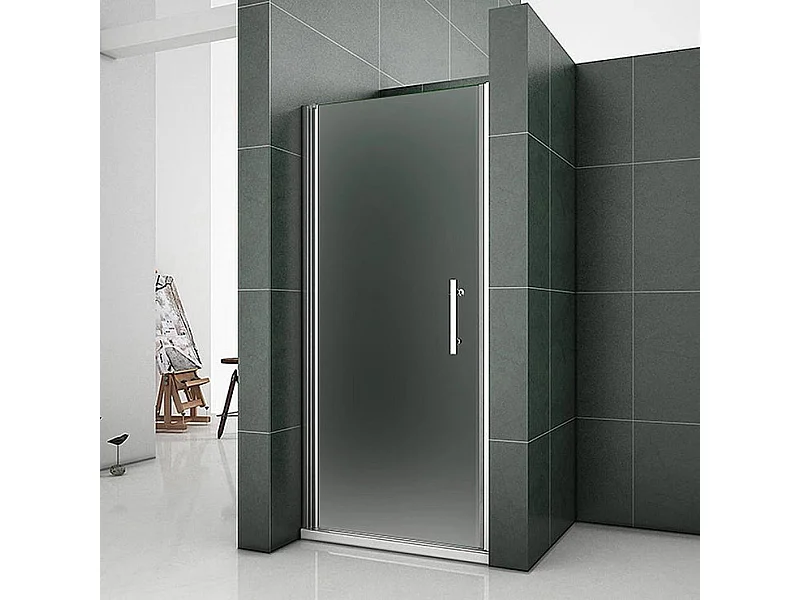 Porte de douche pivotante 100x185cm, porte de douche en verre 6mm dépoli et anticalcaire, installation à gauche