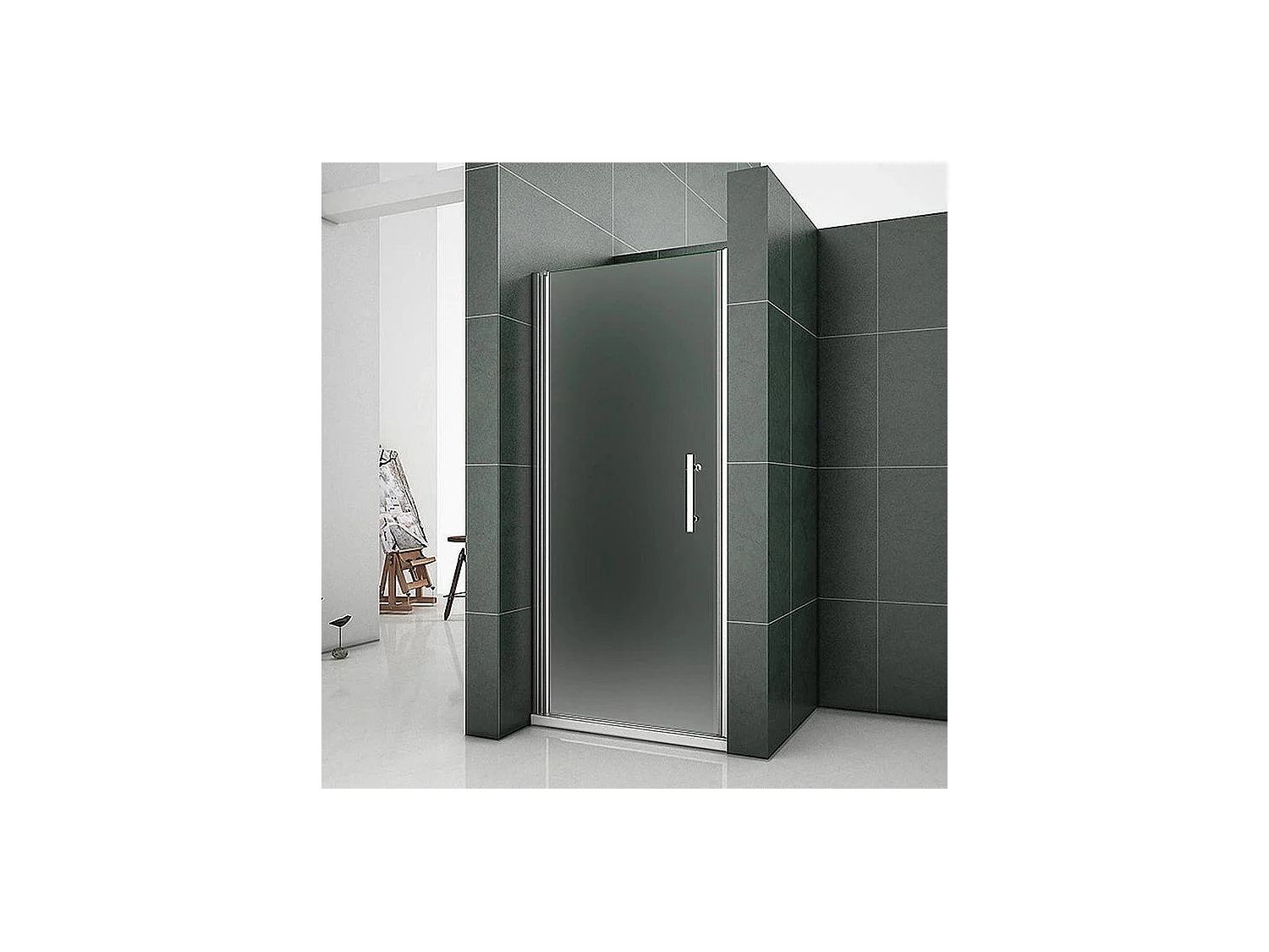 Porte de douche pivotante 100x185cm, porte de douche en verre 6mm dépoli et anticalcaire, installation à gauche