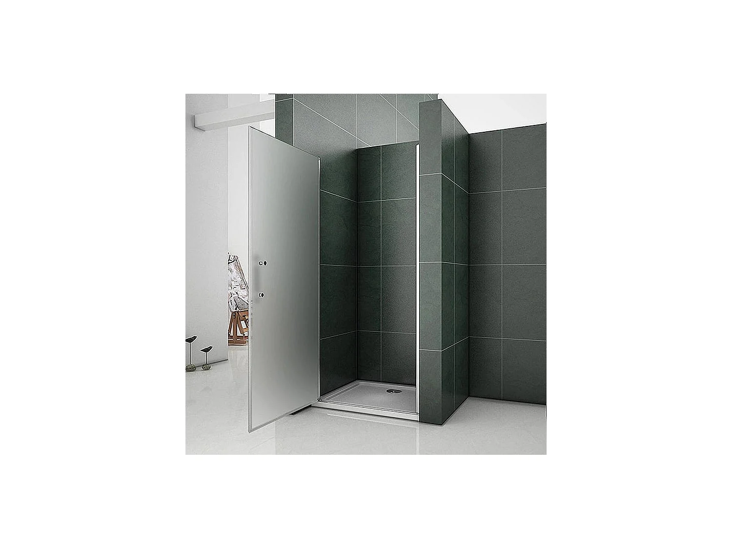 Porte de douche pivotante 100x185cm, porte de douche en verre 6mm dépoli et anticalcaire, installation à gauche