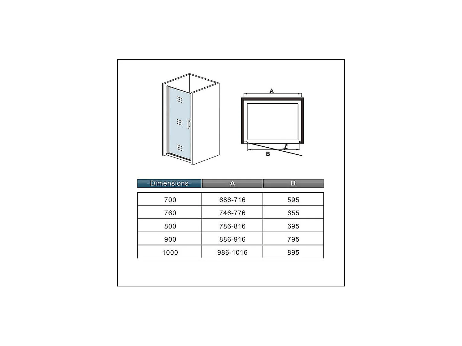 Porte de douche pivotante 100x185cm, porte de douche en verre 6mm dépoli et anticalcaire, installation à gauche