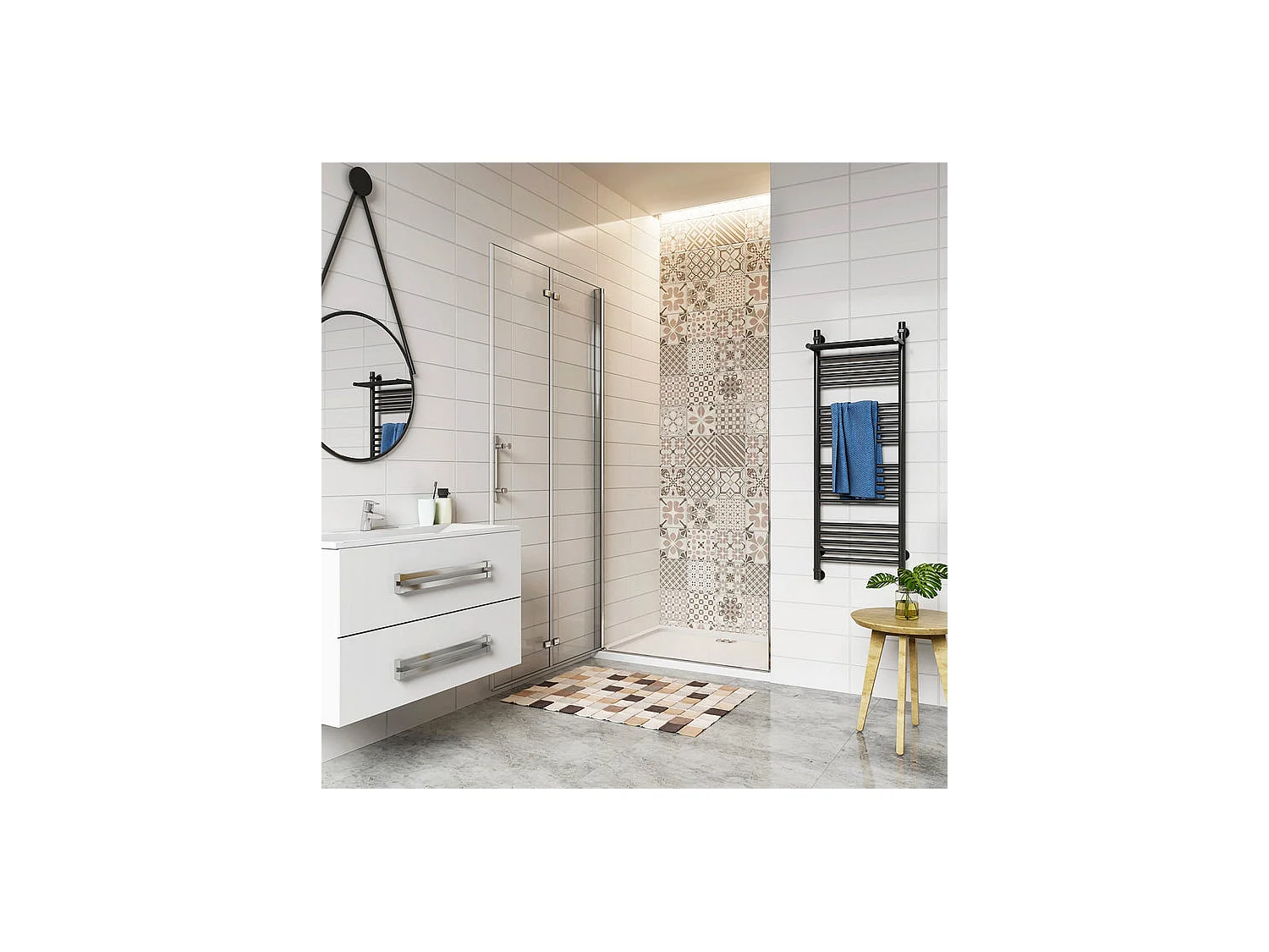 Porte de douche 100x185cm avec receveur de douche blanc 100x80x3cm, porte de douche pivotante et pliante en verre securit anticalcaire