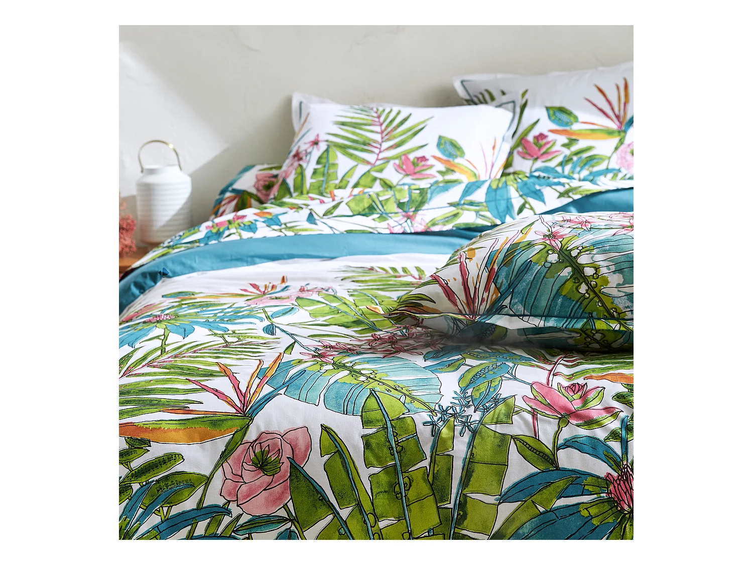 Housse de couette 200x200 cm coton SUMATRA bleu Paon