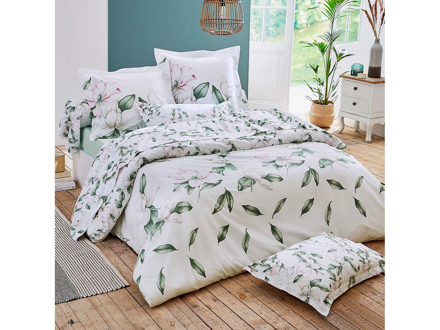 Housse de couette 140x200 cm percale coton MAGNOLIA vert sauge