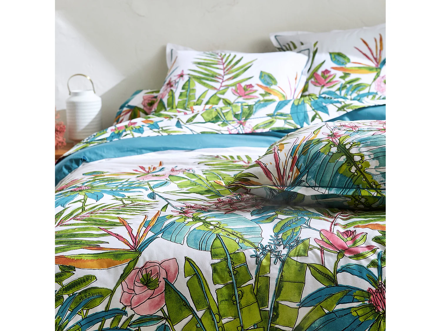 Housse de couette 140x200 cm coton SUMATRA bleu Paon