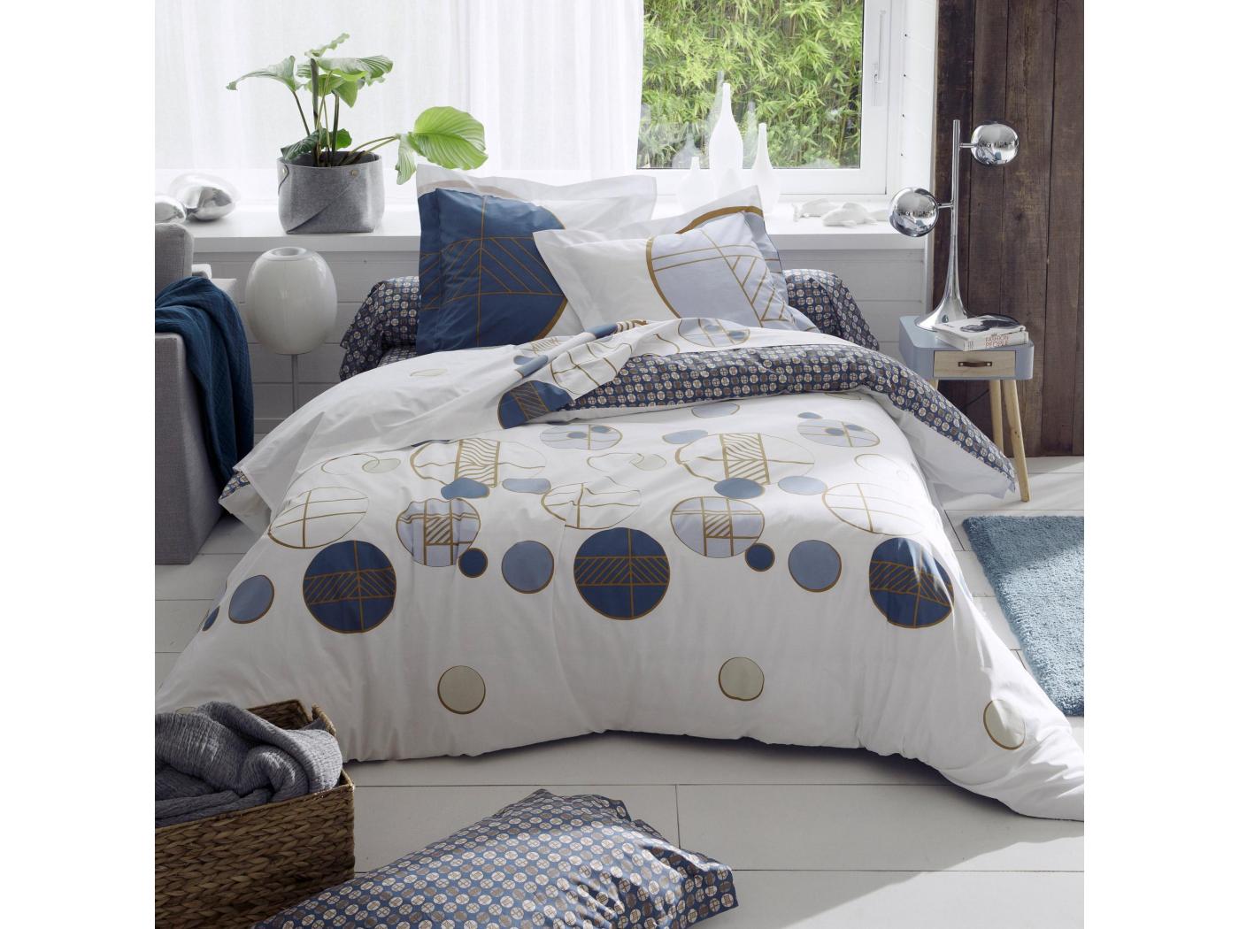 Housse de couette 300x240 cm Percale coton ROMEO bleu Baltique