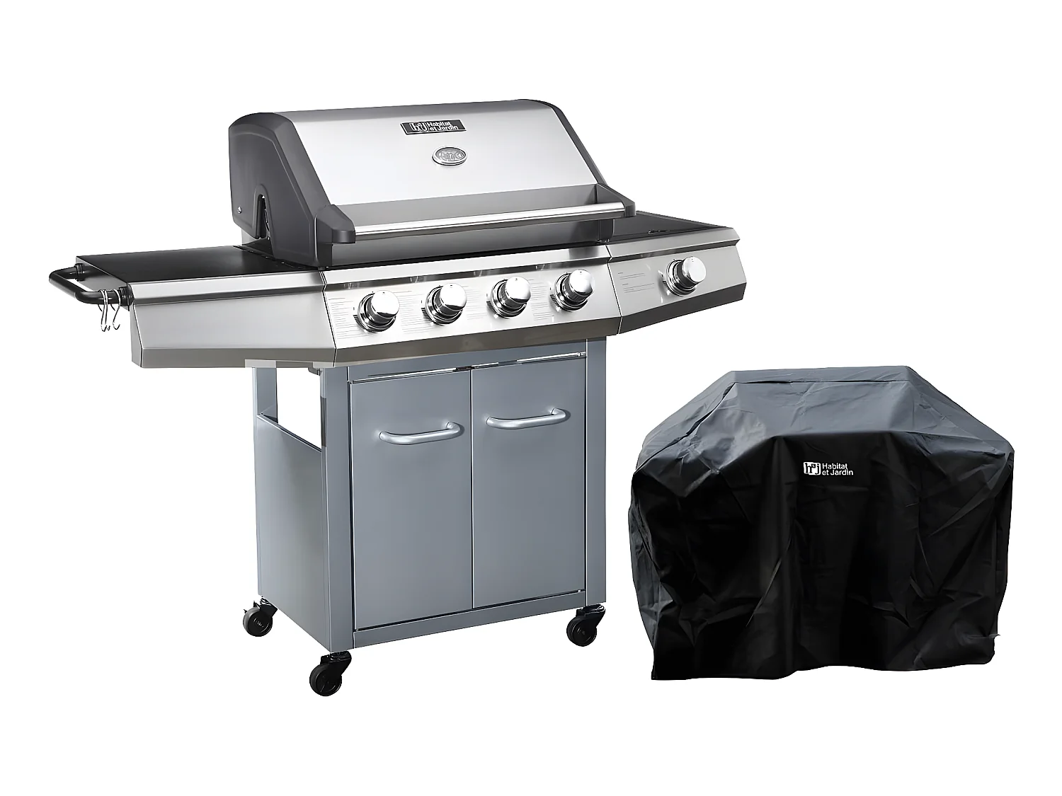 Barbecue gaz avec LED "Bingo 5" - 5 Brûleurs dont 1 latéral - 15.2kW + Housse protection - Argenté