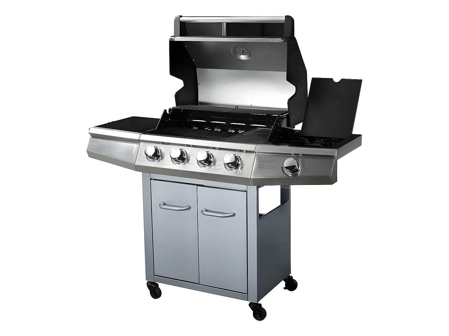 Barbecue gaz avec LED "Bingo 5" - 5 Brûleurs dont 1 latéral - 15.2kW + Housse protection - Argenté