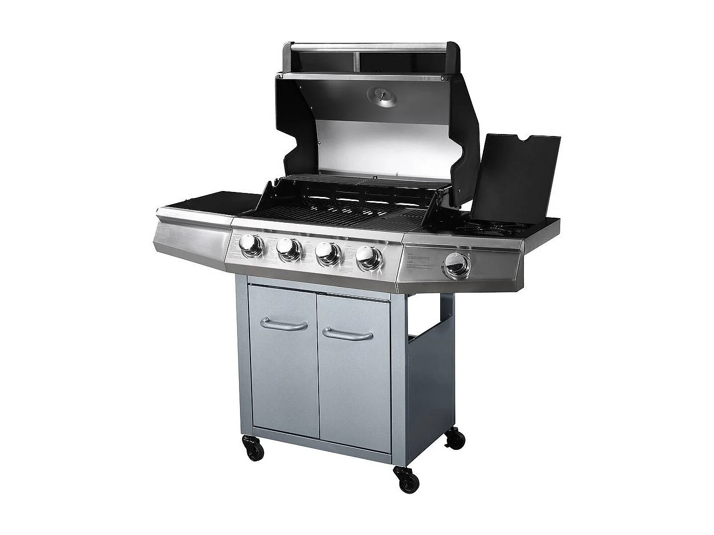 Barbecue gaz avec LED "Bingo 5" - 5 Brûleurs dont 1 latéral - 15.2kW + Housse protection - Argenté