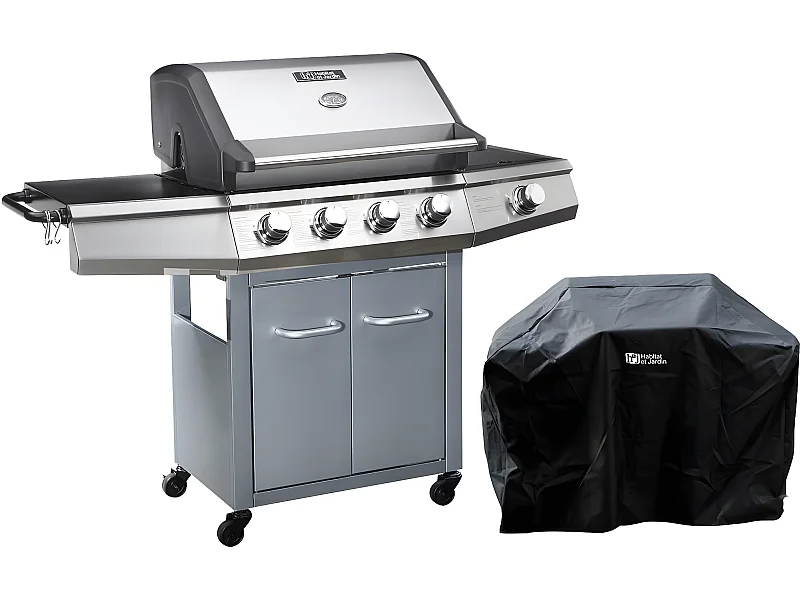 Barbecue gaz avec LED "Bingo 5" - 5 Brûleurs dont 1 latéral - 15.2kW + Housse protection - Argenté