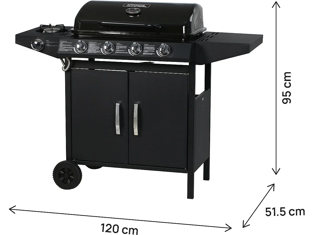 Barbecue gaz "Festa 5" - 5 brûleurs dont 1 latéral - 12.9 Kw- Noir