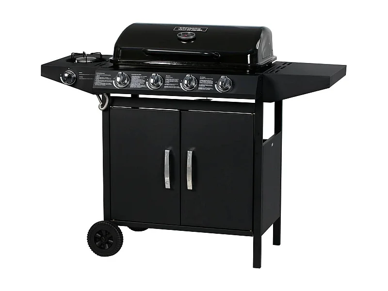 Gas BBQ gasbarbecue barbecue "Festa 5" - 5 branders waarvan 1 zijbrander - 12,9 Kw- Zwart