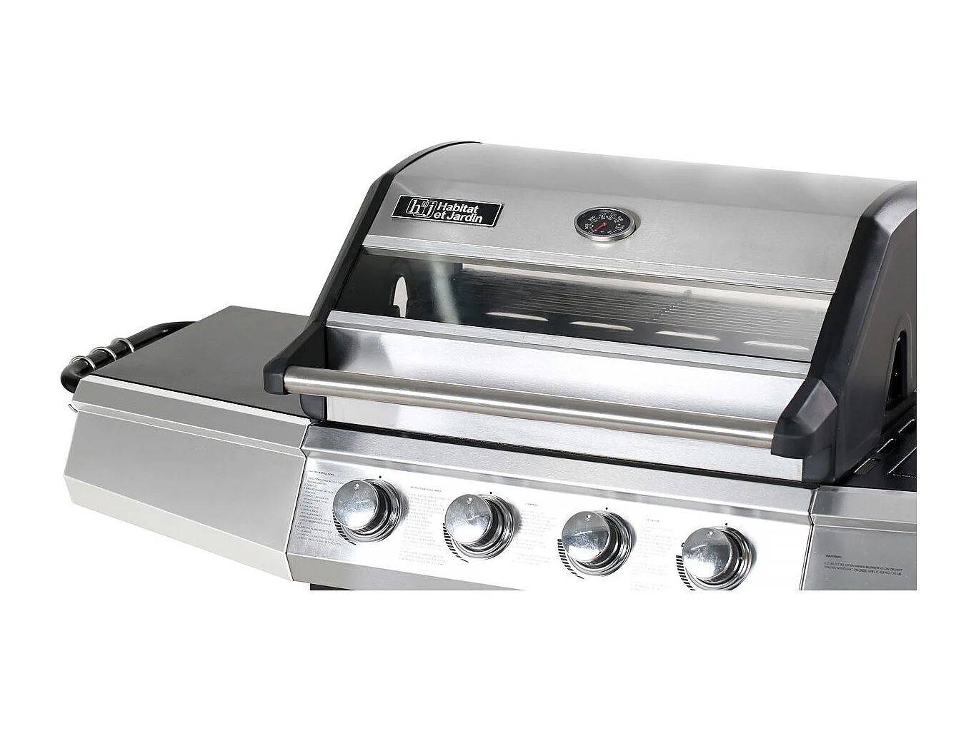 Barbecue gaz avec couvercle en verre "Bingo 5" - 4 brûleurs + 1 latéral + Housse protection - 15.2 kW - Noir