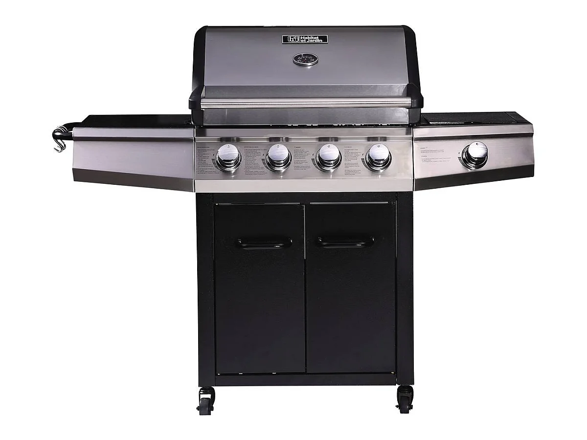 Churrasqueira a gás "Bingo 5" - 5 queimadores, incluindo 1 lateral - 15,2 kW + Capa protetora - Preto