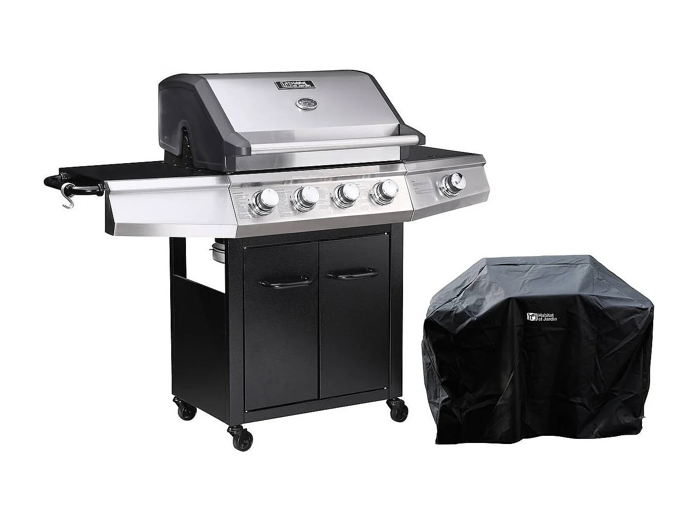 Barbecue gaz "Bingo 5" - 5 Brûleurs dont 1 latéral - 15.2kW + Housse protection - Noir