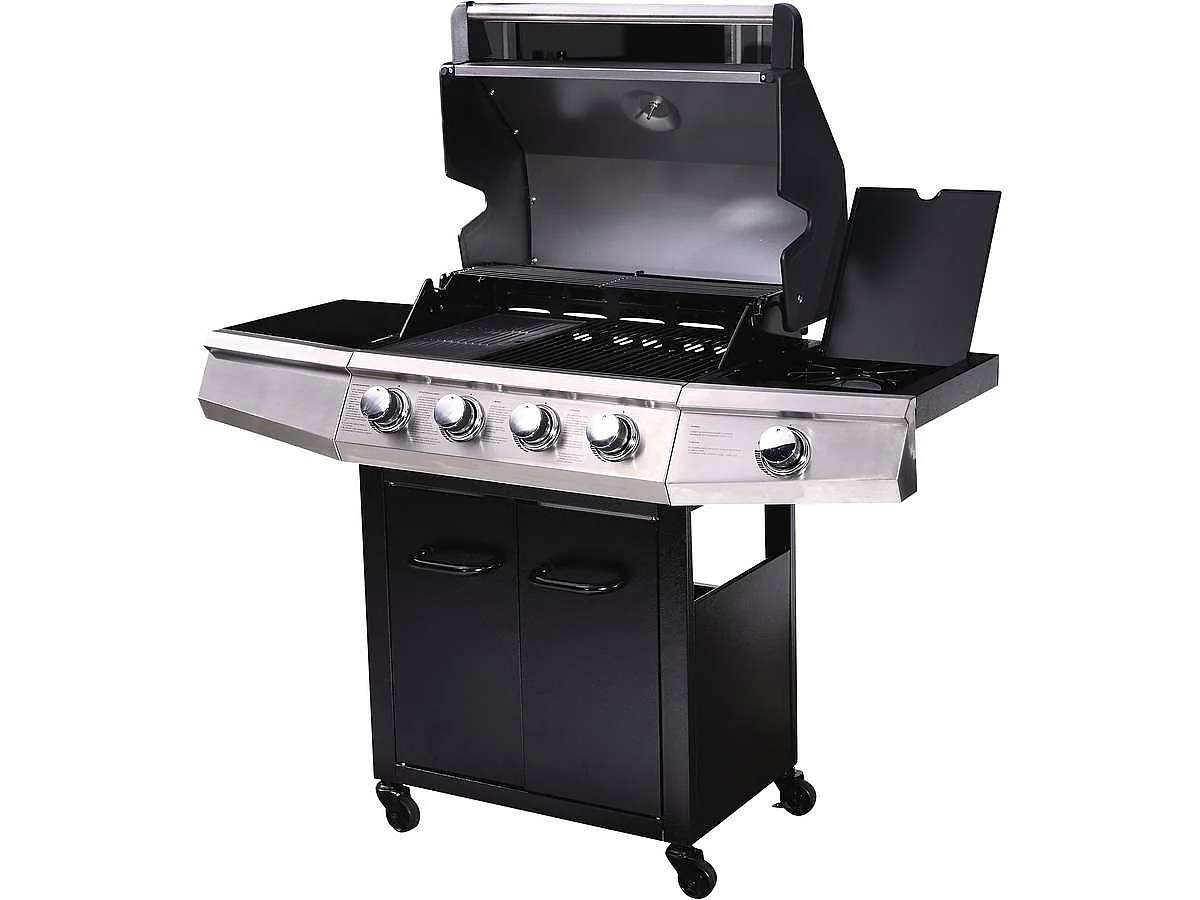 Gasgrill "Bingo 5" - 5 Brenner davon 1 Seitenbrenner - 15,2 kW + Schutzhülle - Schwarz