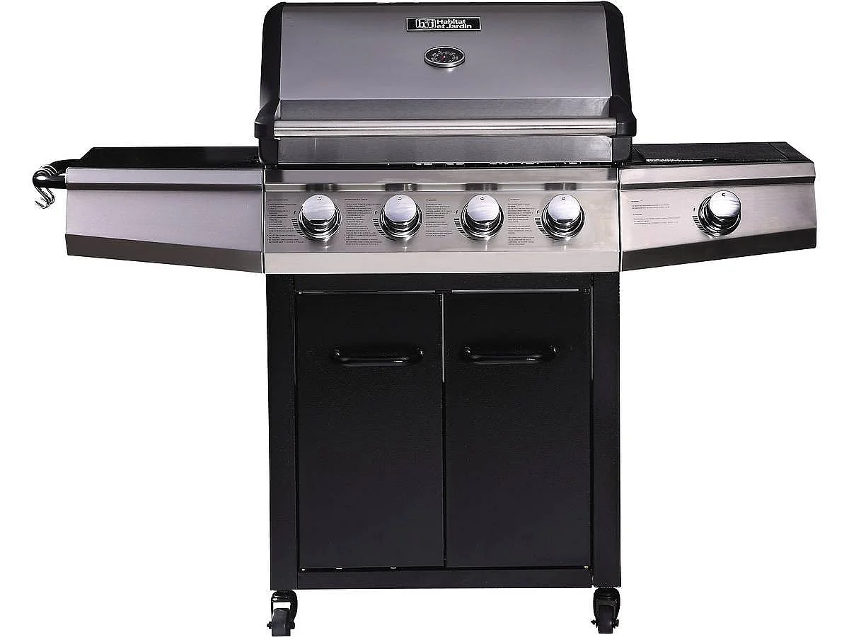Gasgrill "Bingo 5" - 5 Brenner davon 1 Seitenbrenner - 15,2 kW + Schutzhülle - Schwarz