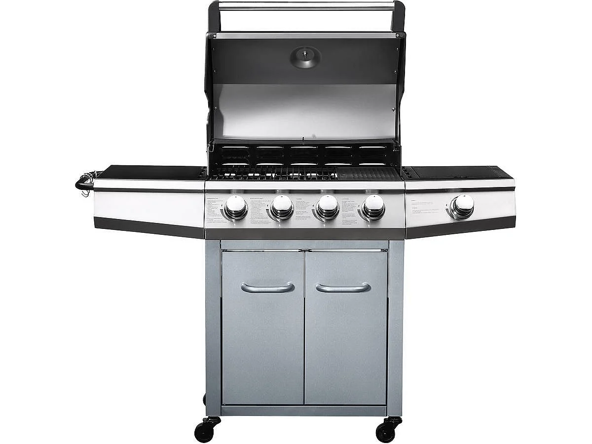 Gasgrill "Bingo 5" - 5 Brenner davon 1 Seitenbrenner - 15,2 kW + Schutzhülle - Schwarz