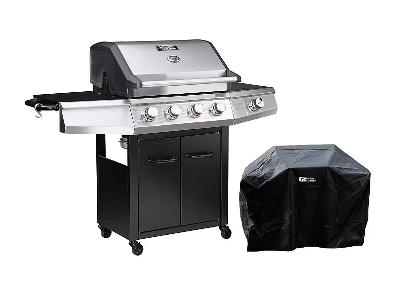 Barbacoa a gas "Bingo 5" - 5 quemadores (1 lateral) - 15.2kW + Funda de protección - Negro