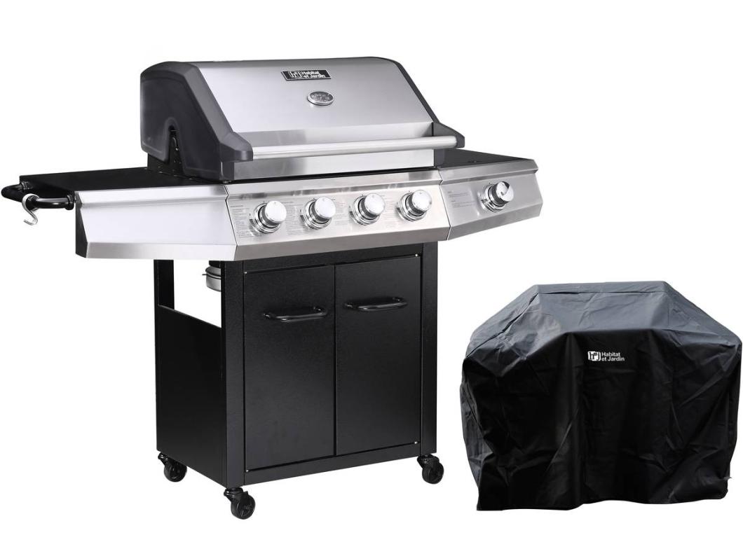 Barbecue gaz "Bingo 5" - 5 Brûleurs dont 1 latéral - 15.2kW + Housse protection - Noir