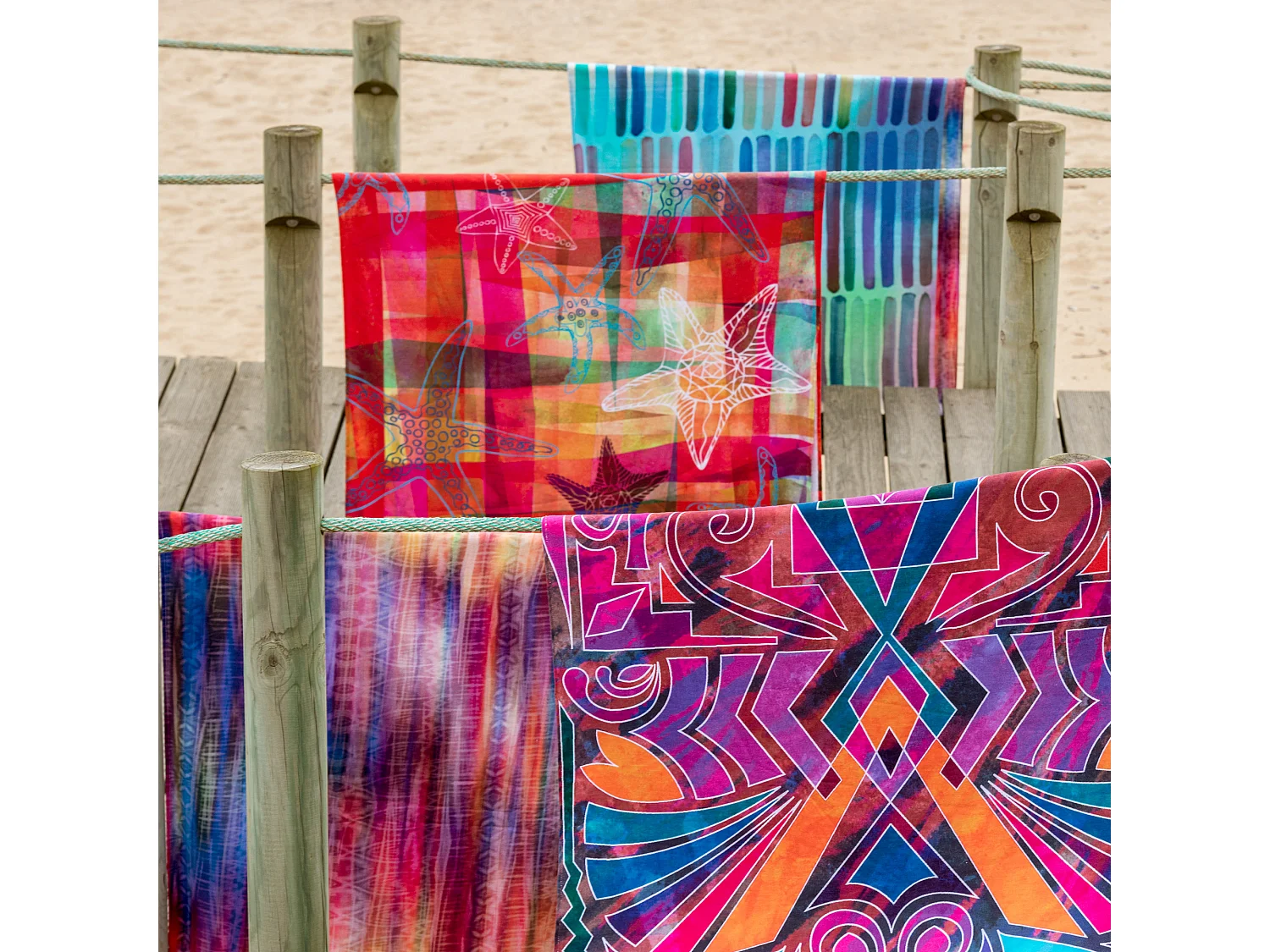 Drap de plage Fouta 100x180 cm coton 270 g/m² BIBIONE Cascade multicolore