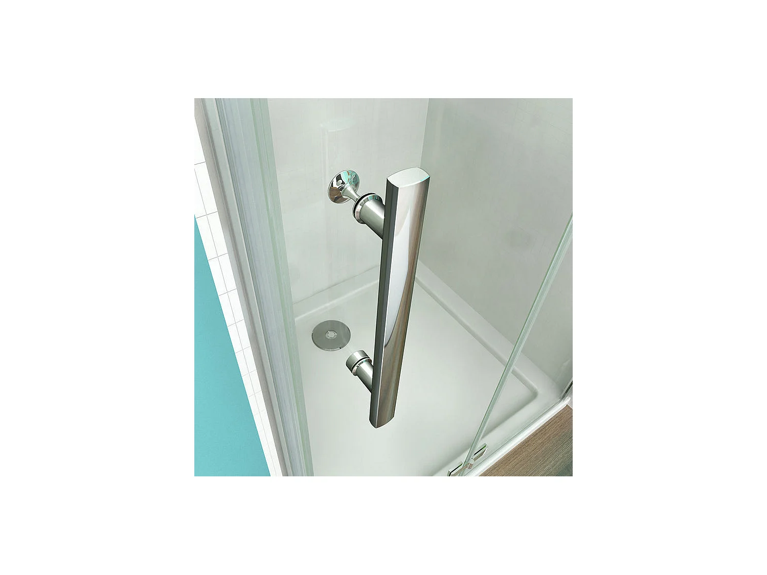 Cabine de douche pivotante et pliante 90x80x185cm en 6mm verre anticalcaire, porte de douche + paroi latérale avec barre fixée d'angle