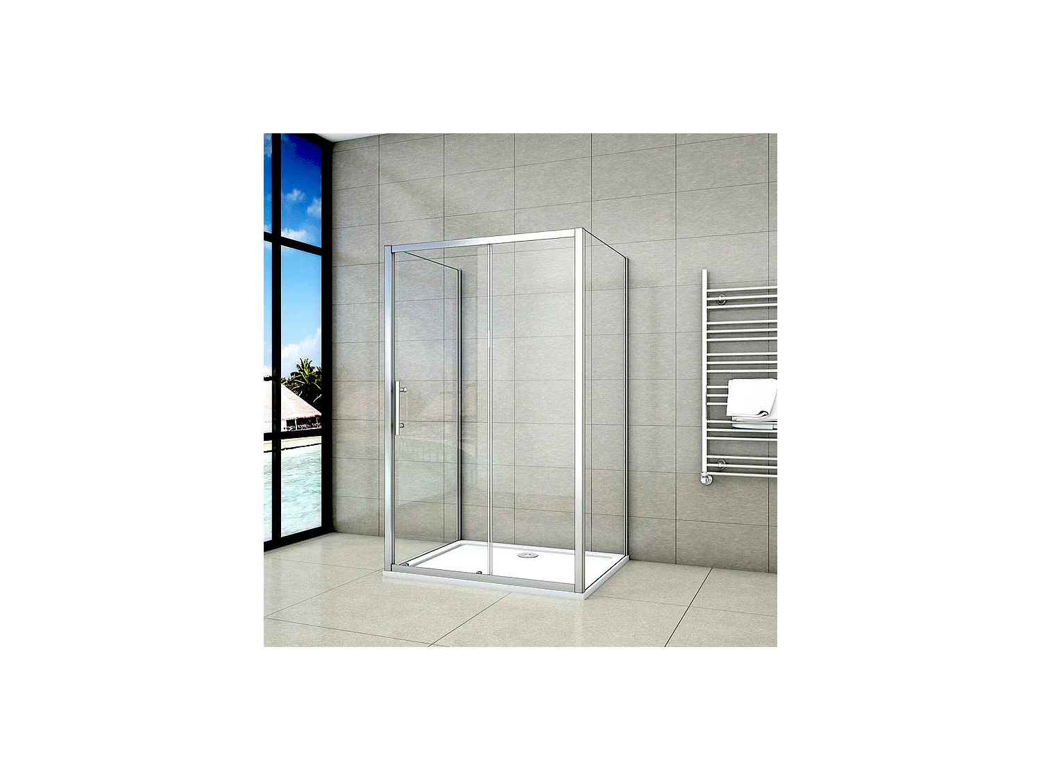 Cabine de douche coulissante en forme U 140x80x80x190cm en 5mm verre de sécurité, porte de douche coulissante 140cm + 2 parois latérales
