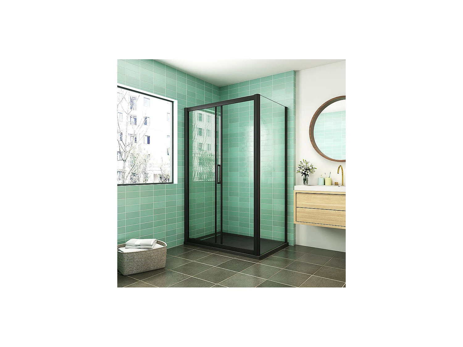 Cabine de douche coulissante 110x80x195cm porte de douche avec l'amortisseur 110cm cabine de douche Noire en 8mm verre anticalcaire