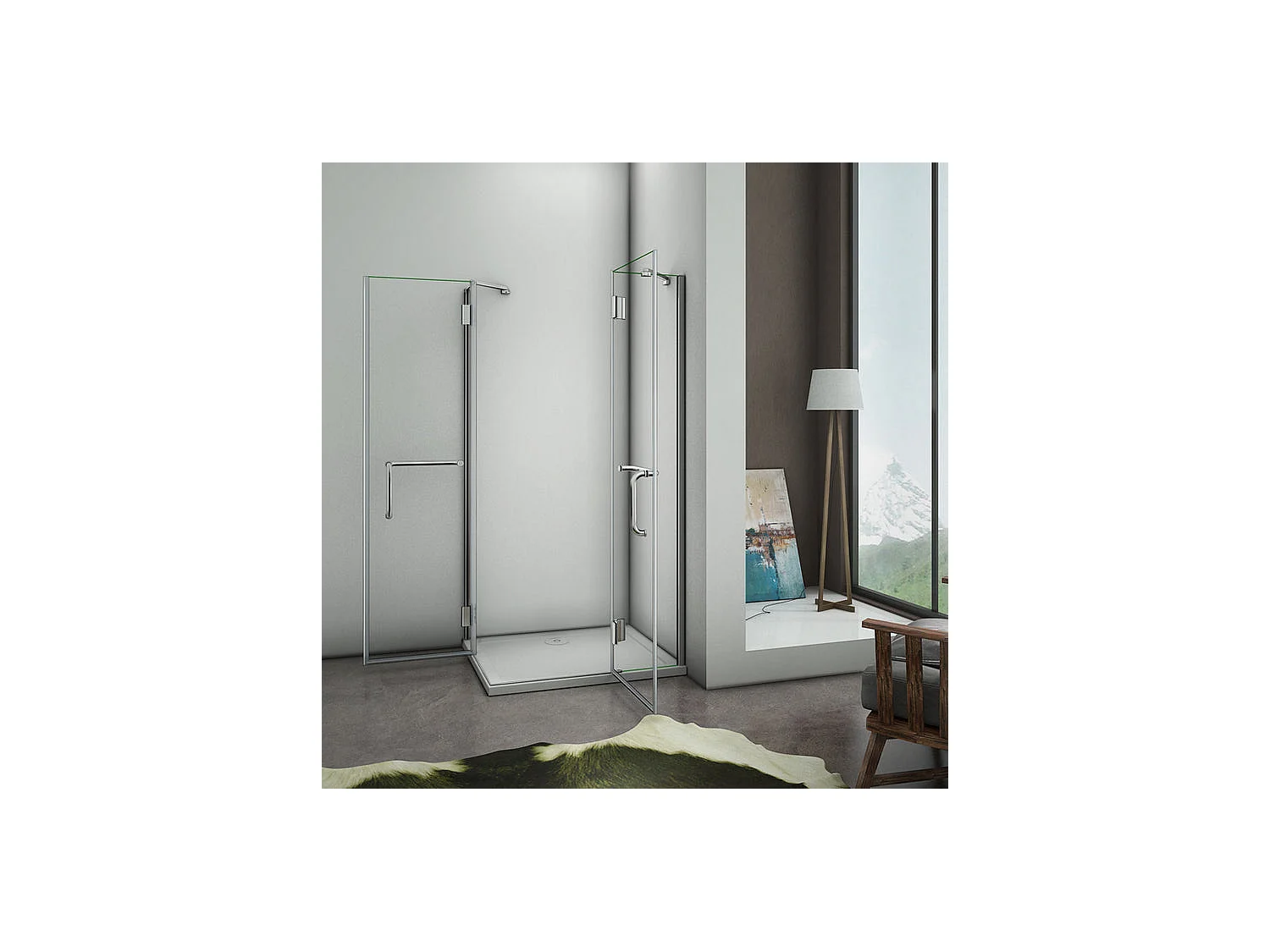 Cabine de douche battante 120x90x190cm porte de douche pivotante à charnière en 8mm verre securit anticalcaire, poignée en inox