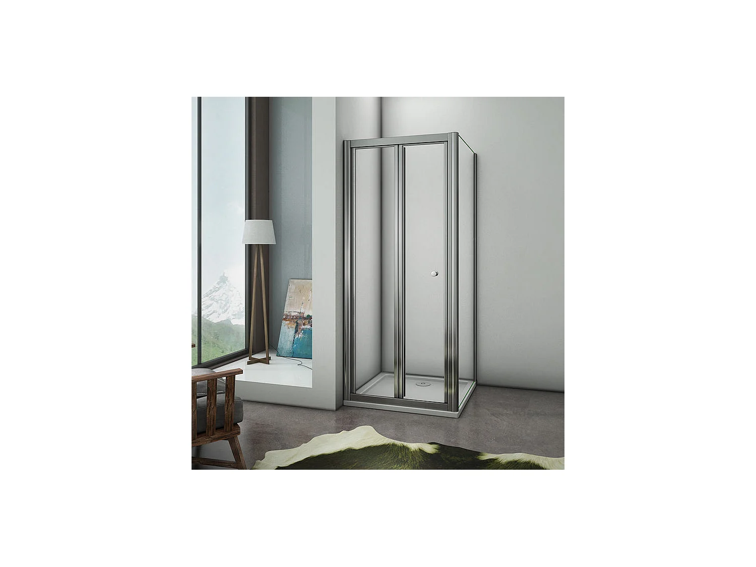 Cabine de douche pliante 90x70x185cm, porte de douche pliante 90cm avec une paroi de douche fixe, verre de sécurité et transparent