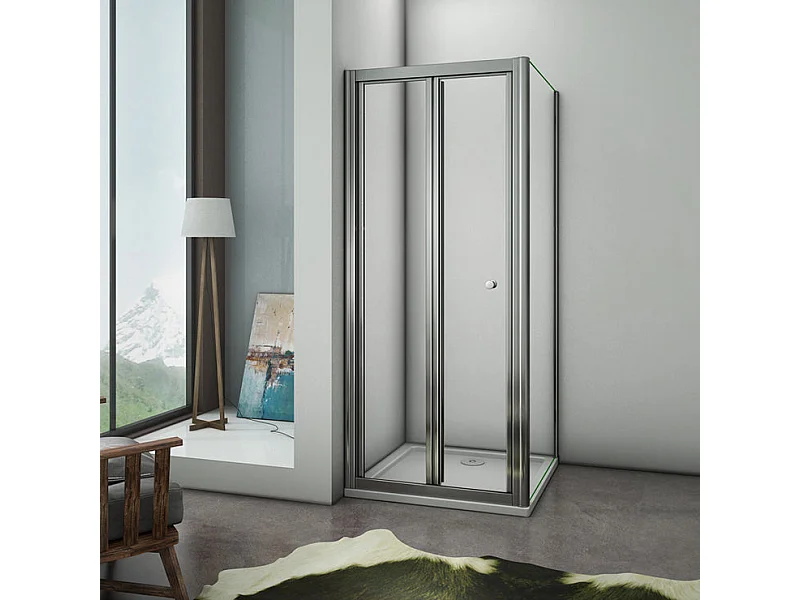 Cabine de douche pliante 90x70x185cm, porte de douche pliante 90cm avec une paroi de douche fixe, verre de sécurité et transparent