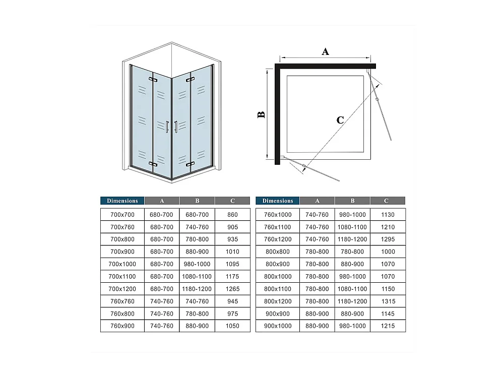 Cabine de douche pivotante et pliante 110x76x195cm en 6mm verre securit anticalcaire, poignée en inox