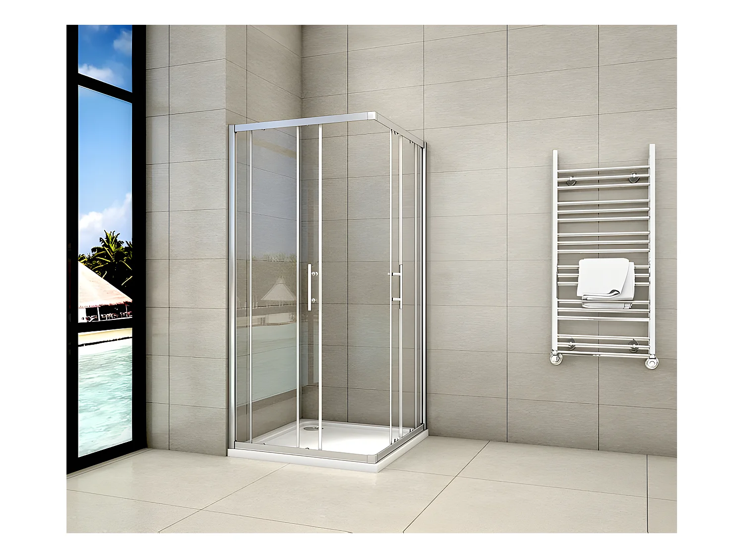 Cabine de douche coulissante 100x90x195cm en 6mm verre securit anticalcaire, L'accès d'angle