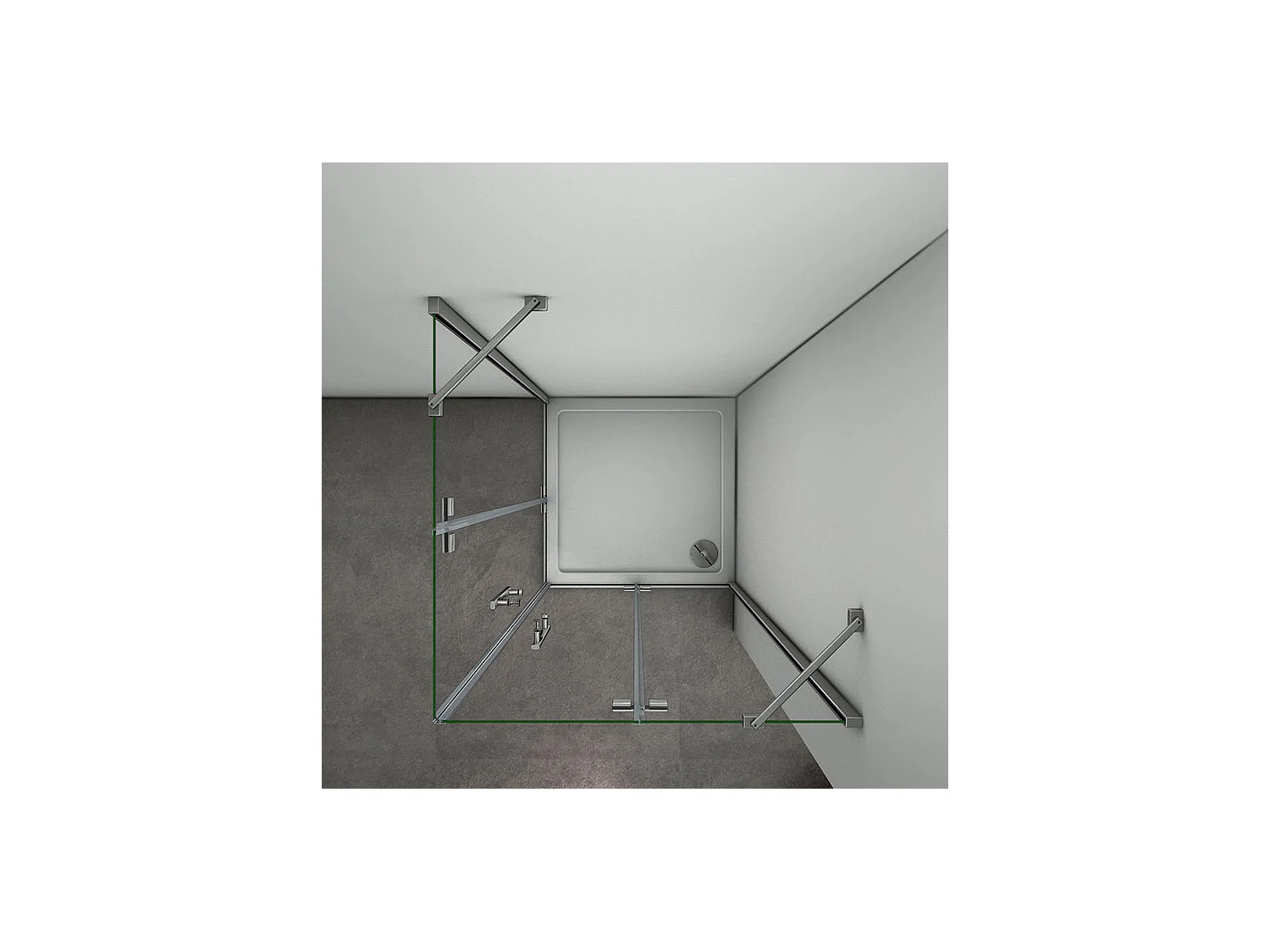 Cabine de douche battante 90x90x185cm en 6mm verre securit anticalcaire, porte de douche pivotante avec petite barre fixée d'angle