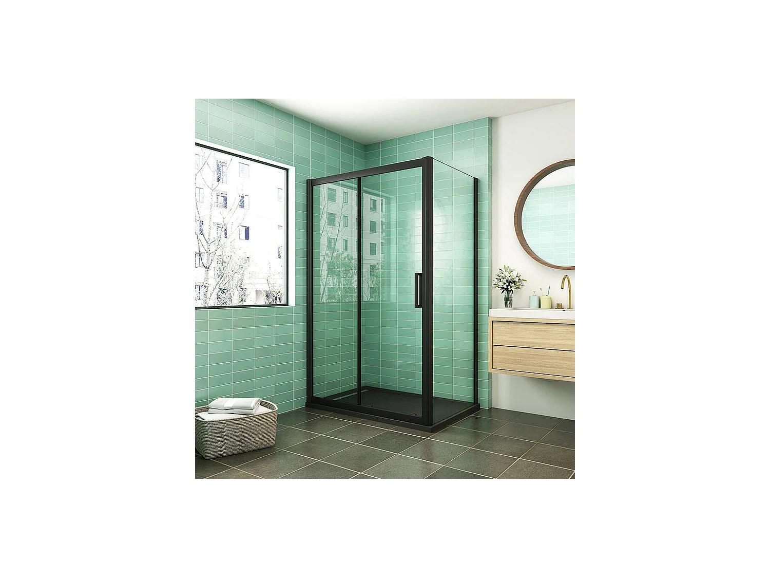 Cabine de douche coulissante 160x90x195cm porte de douche avec l'amortisseur 160cm cabine de douche Noire en 8mm verre anticalcaire