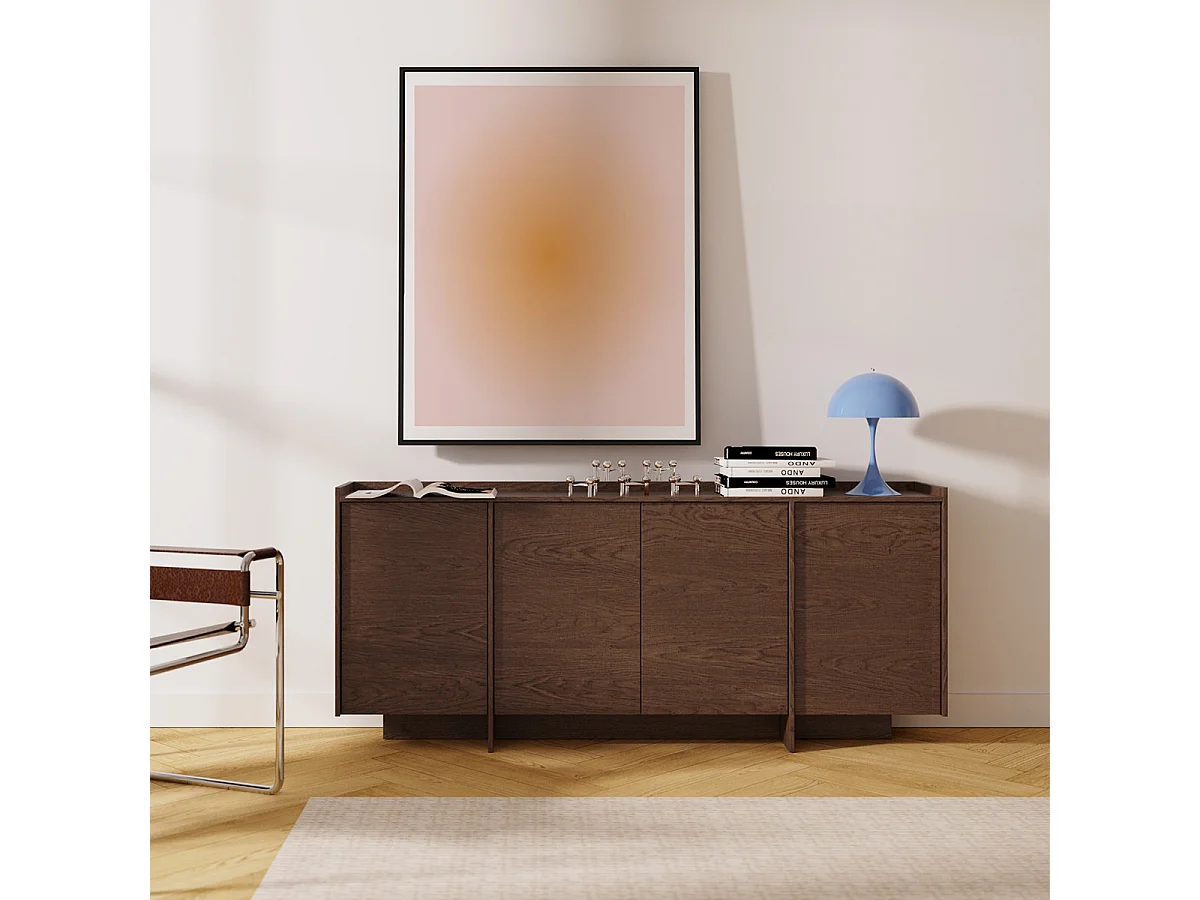 Japandi Sideboard 4 dörrar Mörkt trä