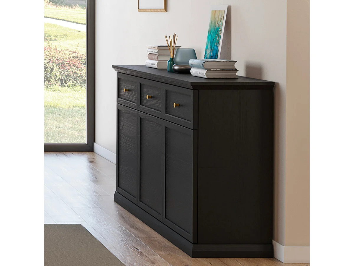 Buffet 3 portes 3 tiroirs Toja Bois anthracite