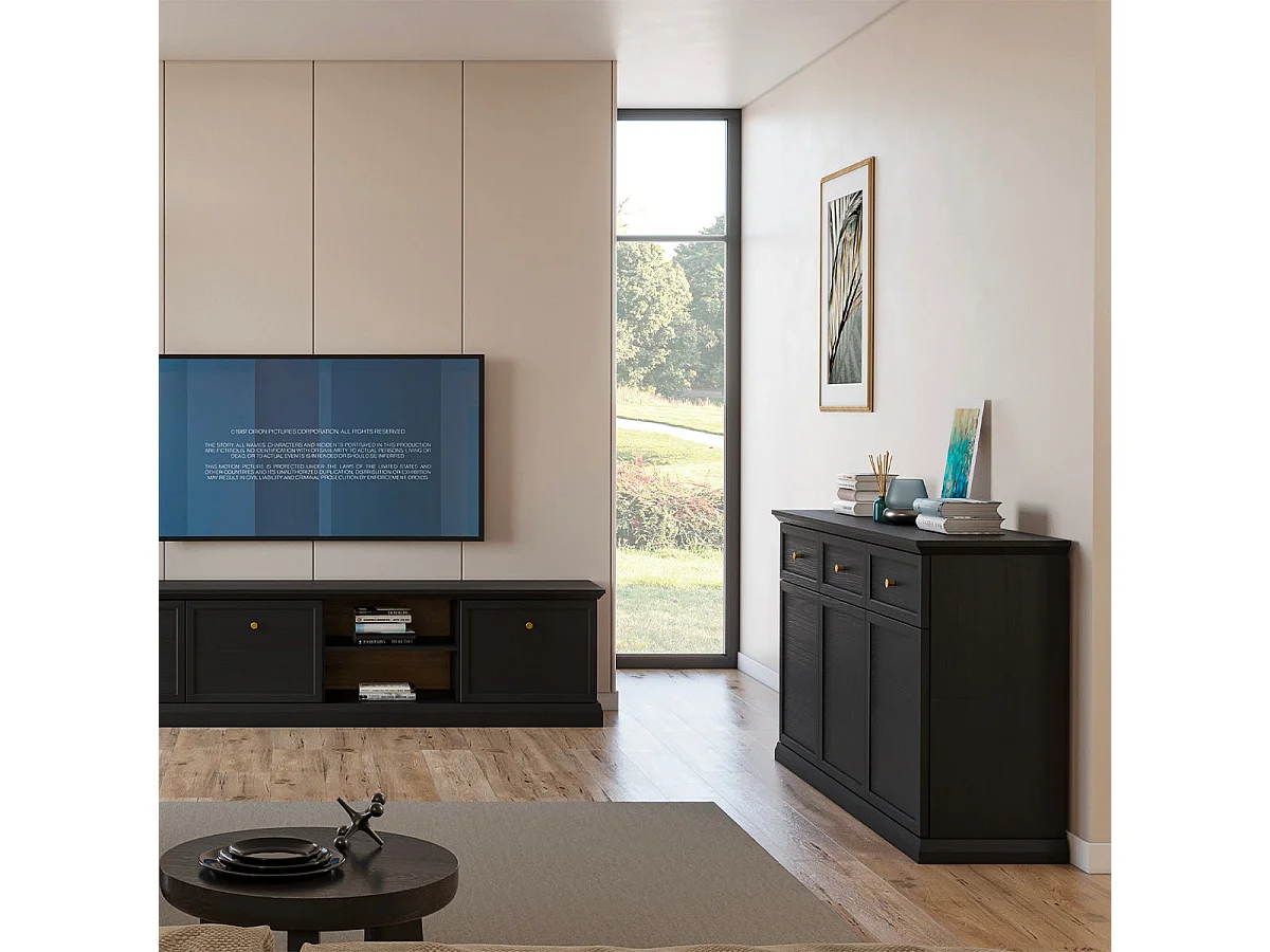 Buffet 3 portes 3 tiroirs Toja Bois anthracite