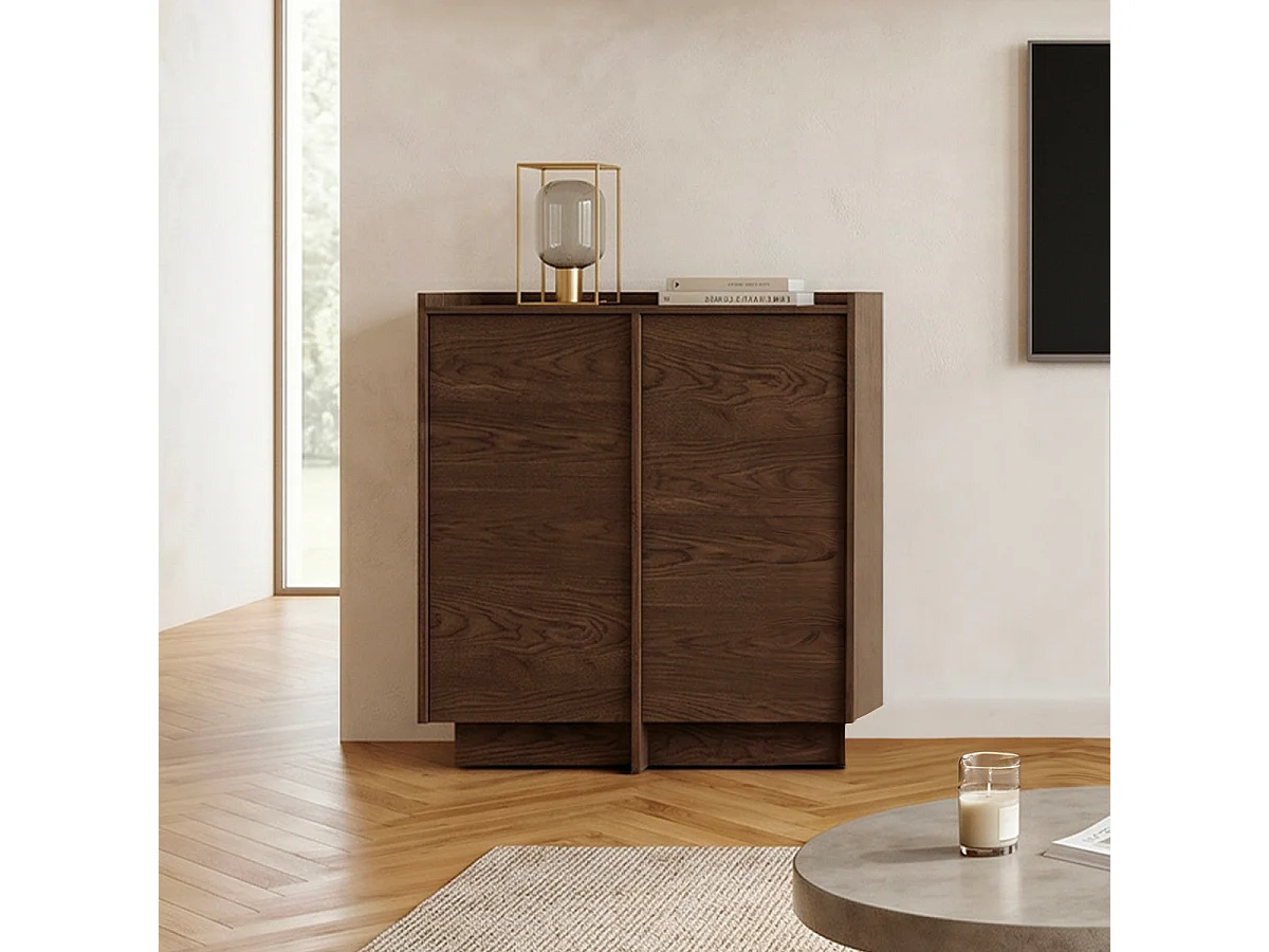 Buffet haut 2 portes Japandi Bois foncé