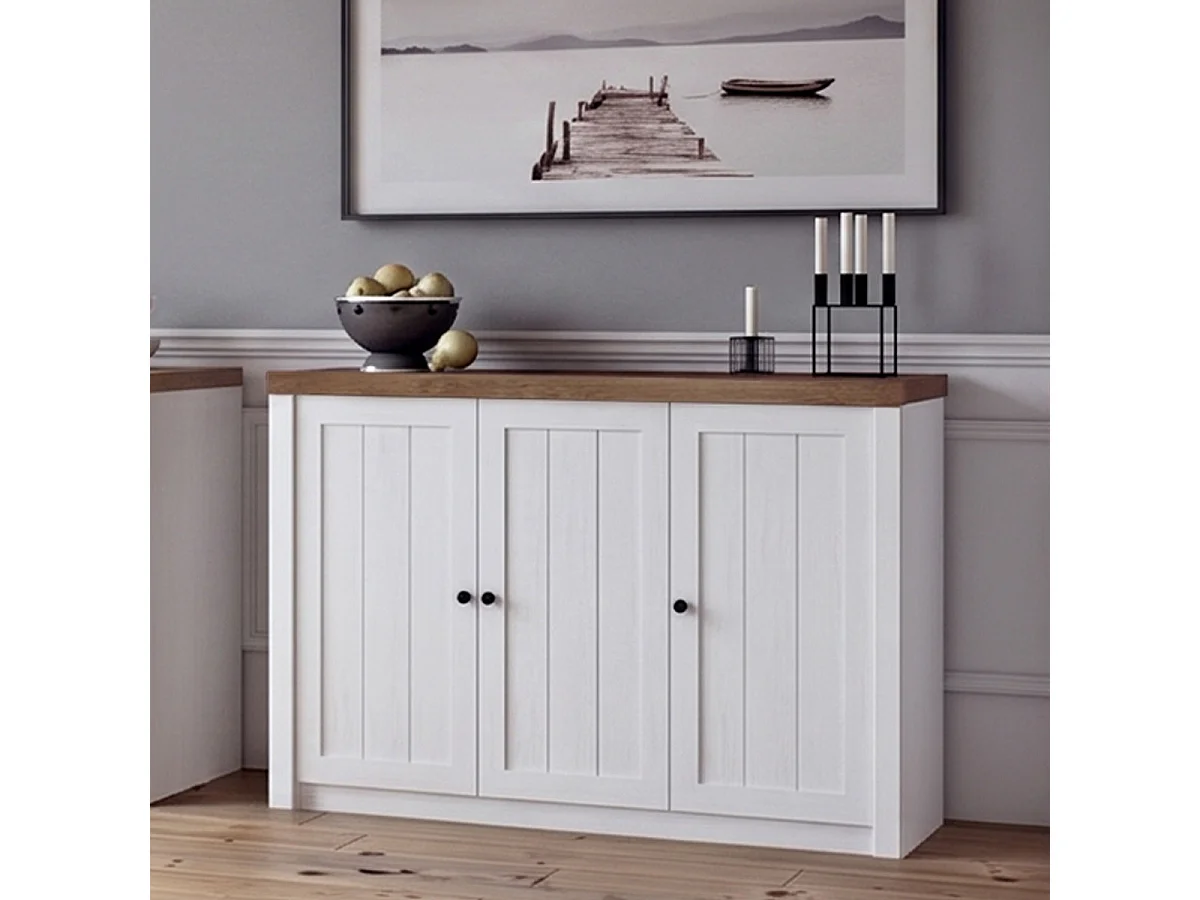 Léandre vit och trä 3-dörrars sideboard