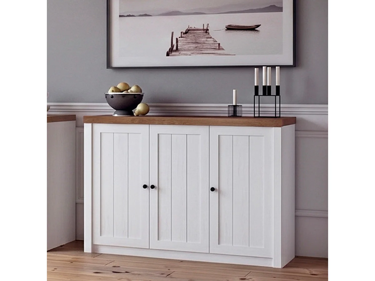 Léandre vit och trä 3-dörrars sideboard