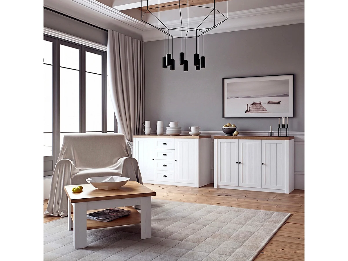 Léandre vit och trä 3-dörrars sideboard