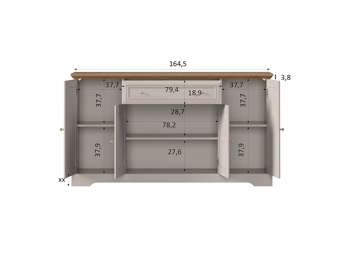 Buffet 4 ante 1 cassetto Dulci cashmere e marrone 91,5cm