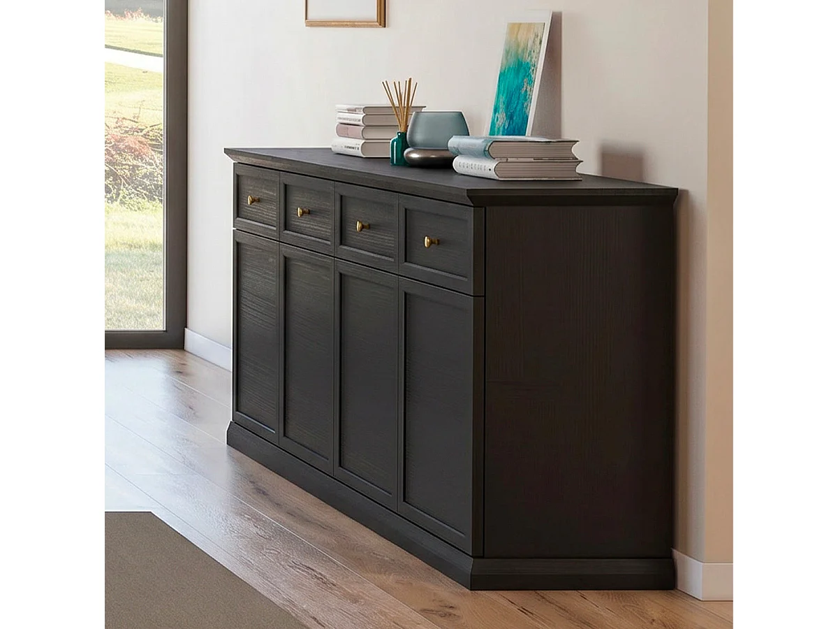 Buffet 4 portes 4 tiroirs Toja Bois anthracite