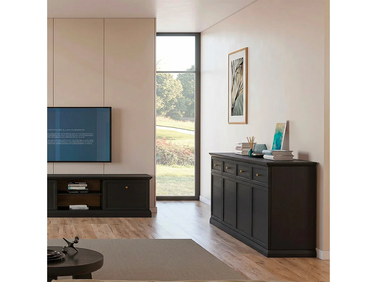 Buffet 4 portes 4 tiroirs Toja Bois anthracite