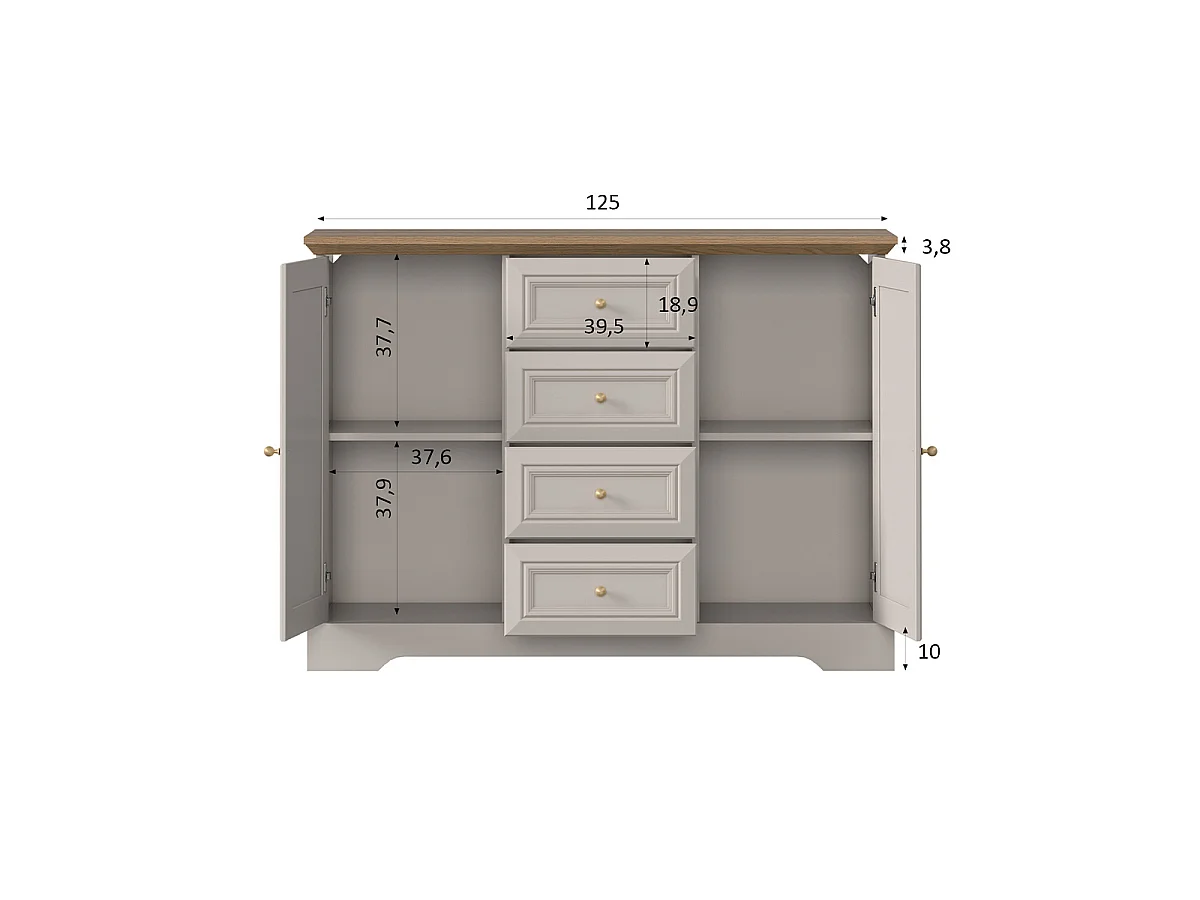 Buffet 2 portes 4 tiroirs Dulci Cachemire et Bois