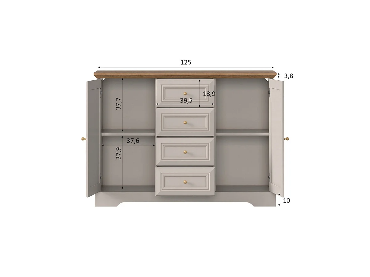 Buffet 2 portes 4 tiroirs Dulci Cachemire et Bois