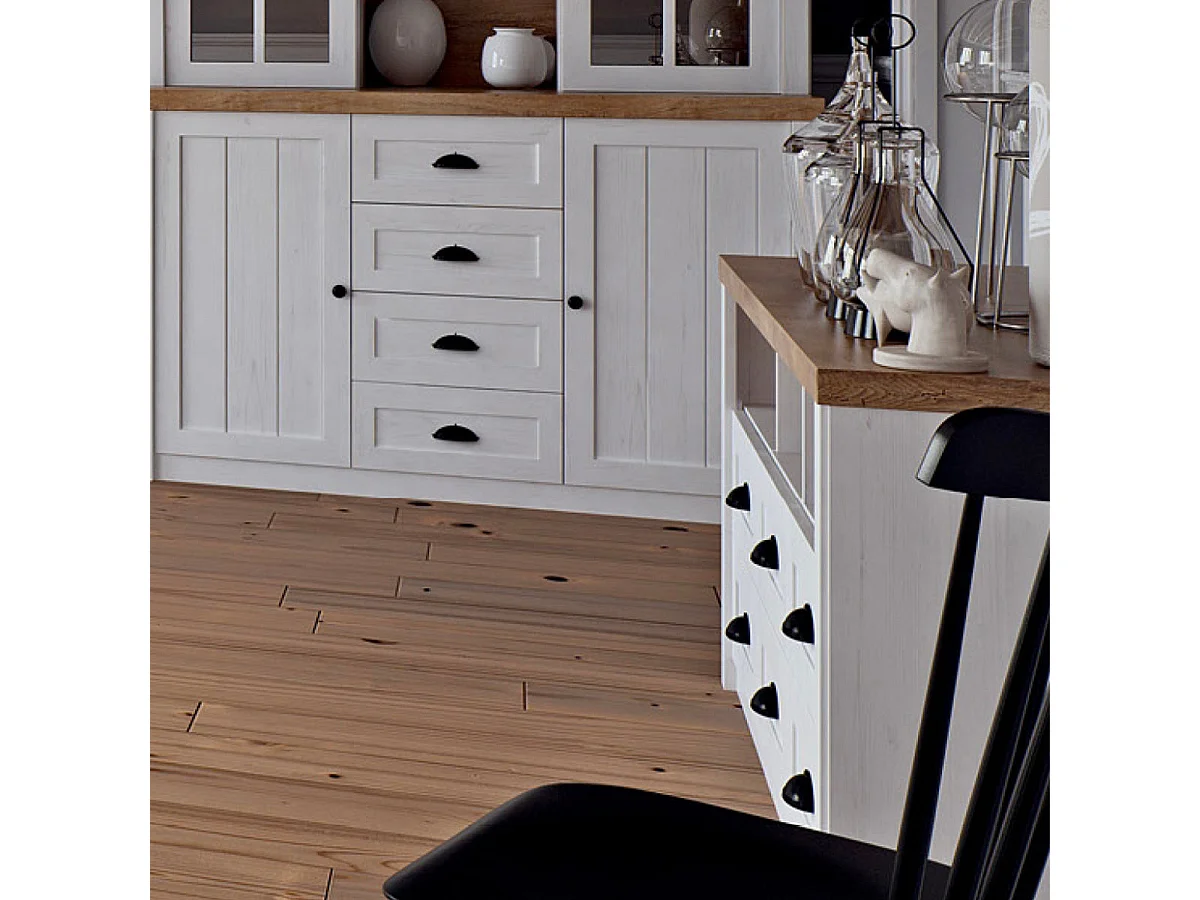 Niedriges Sideboard mit 6 Schubladen Léandre Weiß und Holz