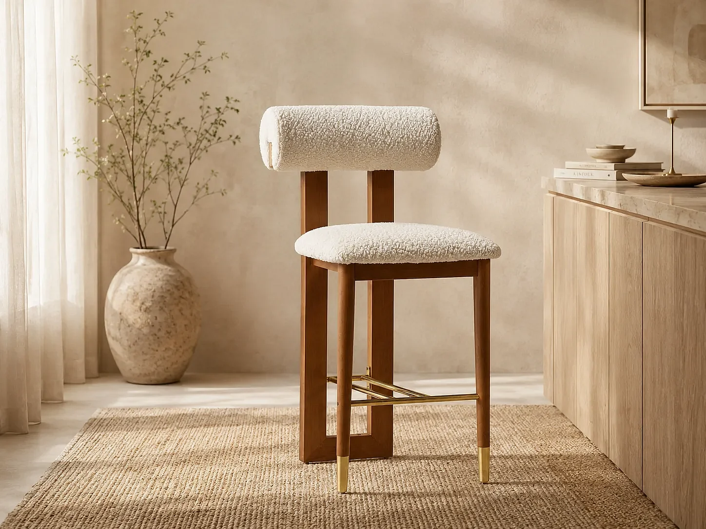 CHAISE HAUTE DE BAR BEIGE ALBA EN BOIS