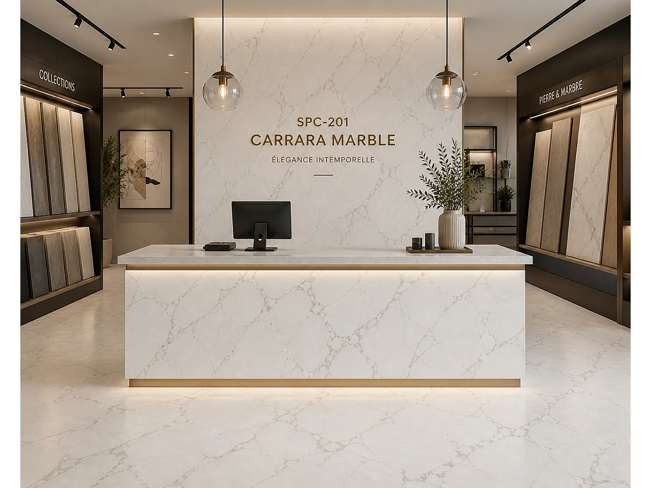 Plaque SPC mat effet marbre Carrara 600 x 1200 mm - 3 mm, étanche, usage mur et sol