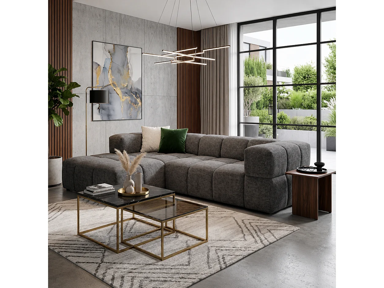 RUBI – canapé d’angle convertible gauche 288x182 cm, BELLO 20 gris